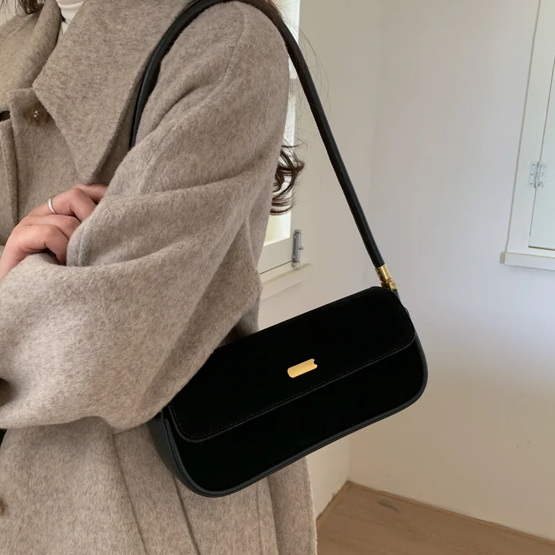 

Французская ретро искусственная замша, сращенная сумка на плечо из искусственной кожи, женская осенняя новая сумка с матовой текстурой подмышками, офисные женские дорожные сумки