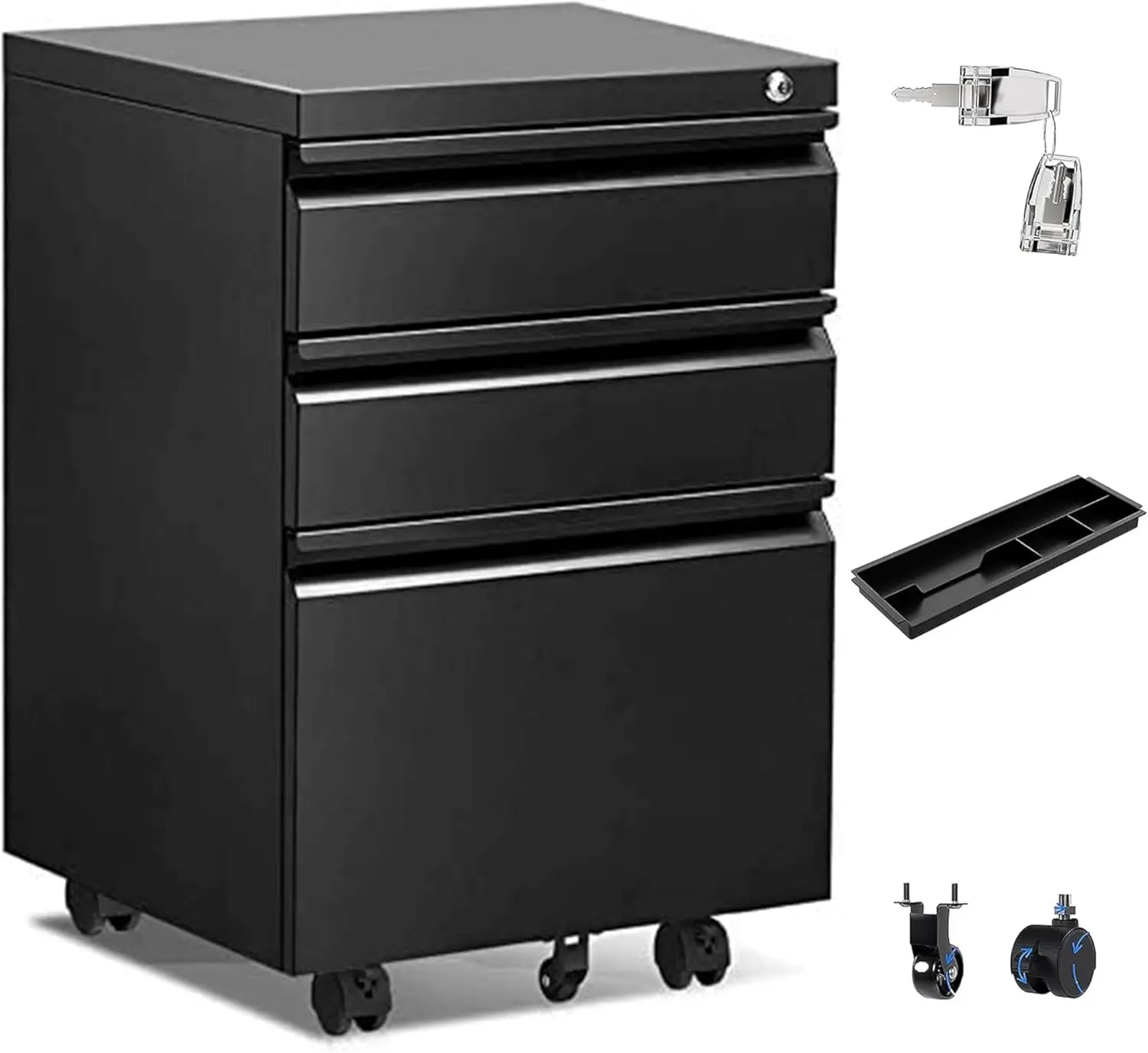 3 Drawer File Cabinet with Lock,Metal Filing Cabinet with Wheels for Home Office & Business Enterprise Legal/Letter Size