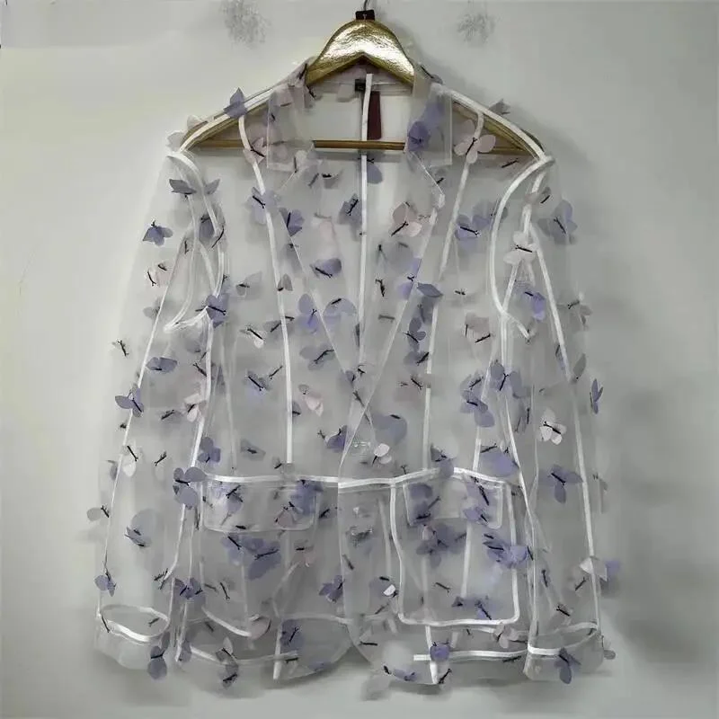 Niche Male Blazer 3D Patchwork Organza Long Sleeve Lapel Loose Tailored Niche Soft Street Summer Casual Outer Layer YG67