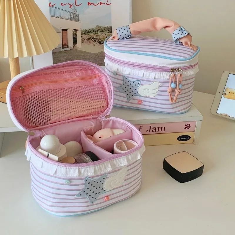 Ins Korean Tote Cosmetic Bag Large Capacity Multi-compartment Hand Carry Travel Toiletry Bag Women Skincare Makeup Storage Pouch