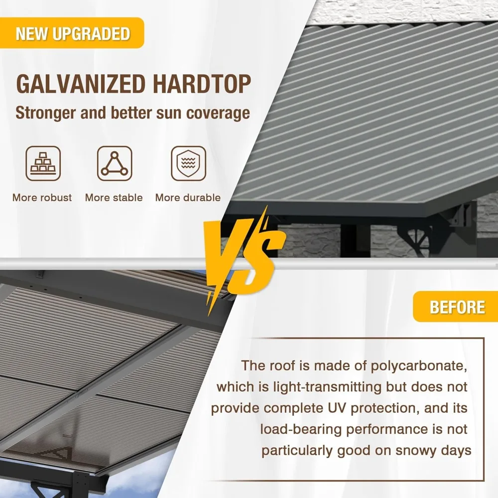 EBE 10 × 8 بوصة شرفة صلبة، عريشة خارجية مائل إلى شرف المراقبة مع سقف فولاذي مجلفن، عريشة أكشاك مثبتة على الحائط، مظلة معدنية #4