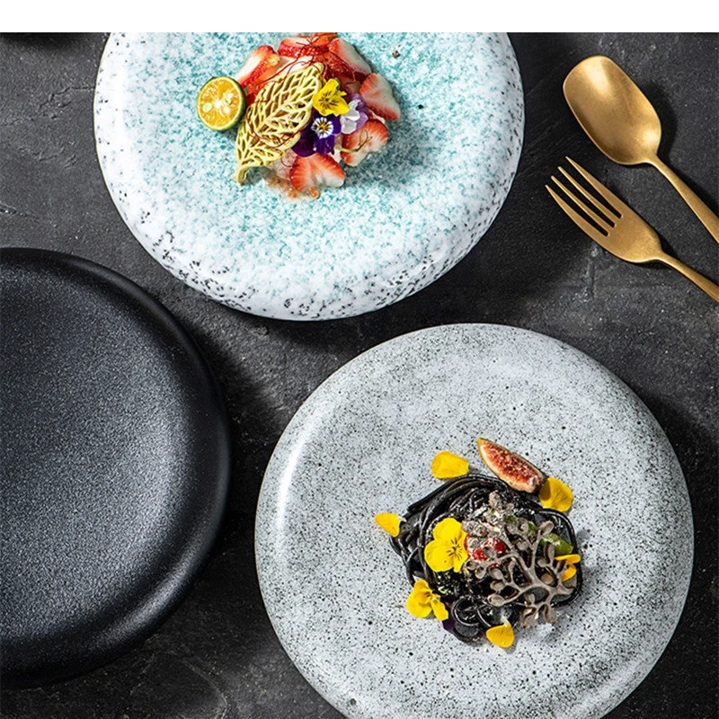 

Round Ceramic Dining Plate Hotel Japanese Cuisine Sashimi Sushi Dinner Steak Cake Dessert Home Kitchen Tableware