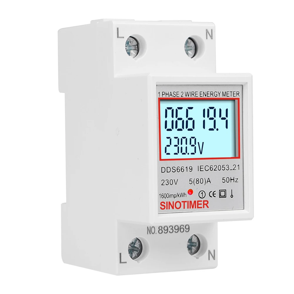 Backlit Single Phase Two Wire LCD Digital Display Wattmeter Power Consumption Energy Meter kWh AC 230V 220V 50Hz Din Rail