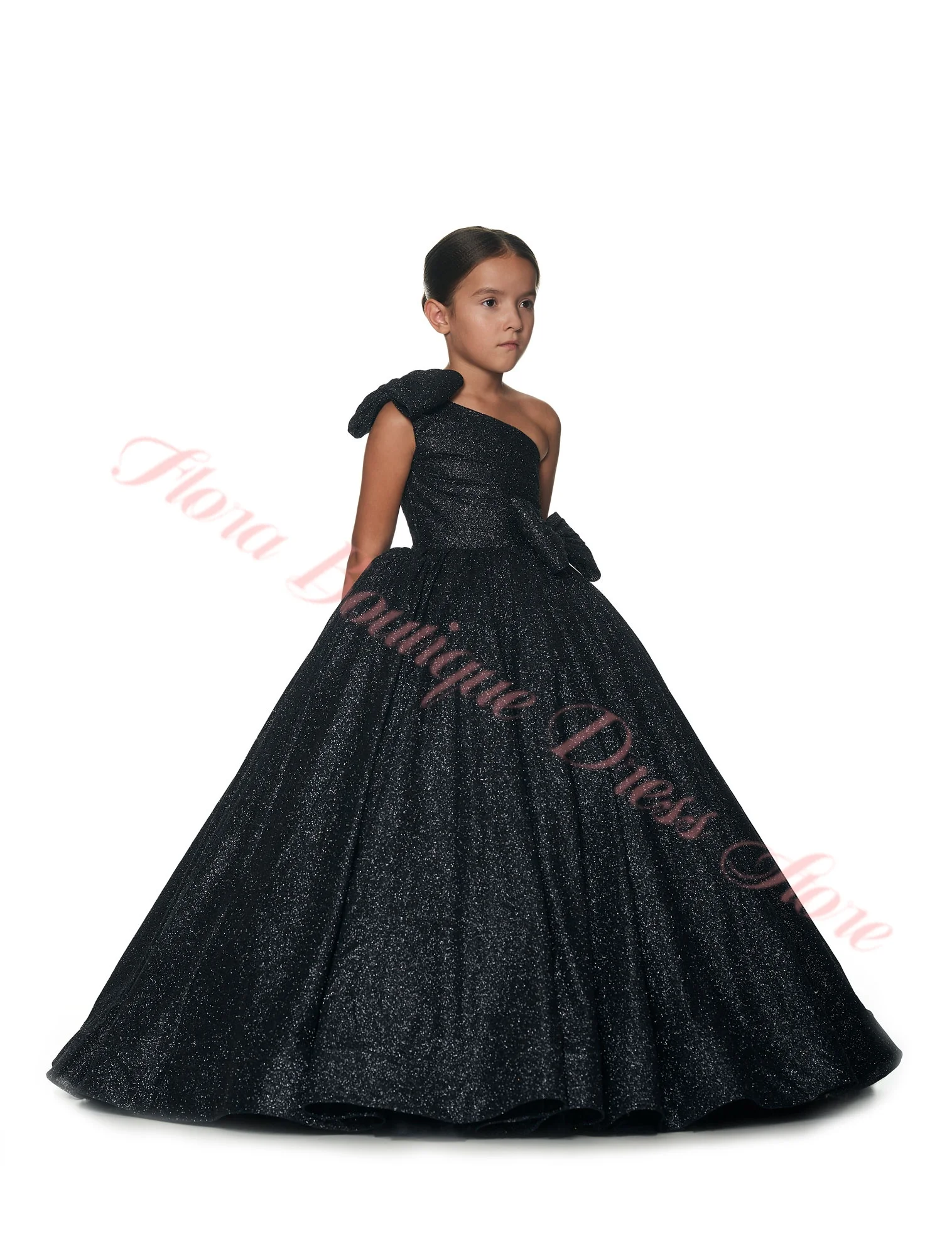 Girls One Shoulder Flower Girl Dress for Piano Children Pageant Formal Celebration Costume Violin Performance Host Model Show
