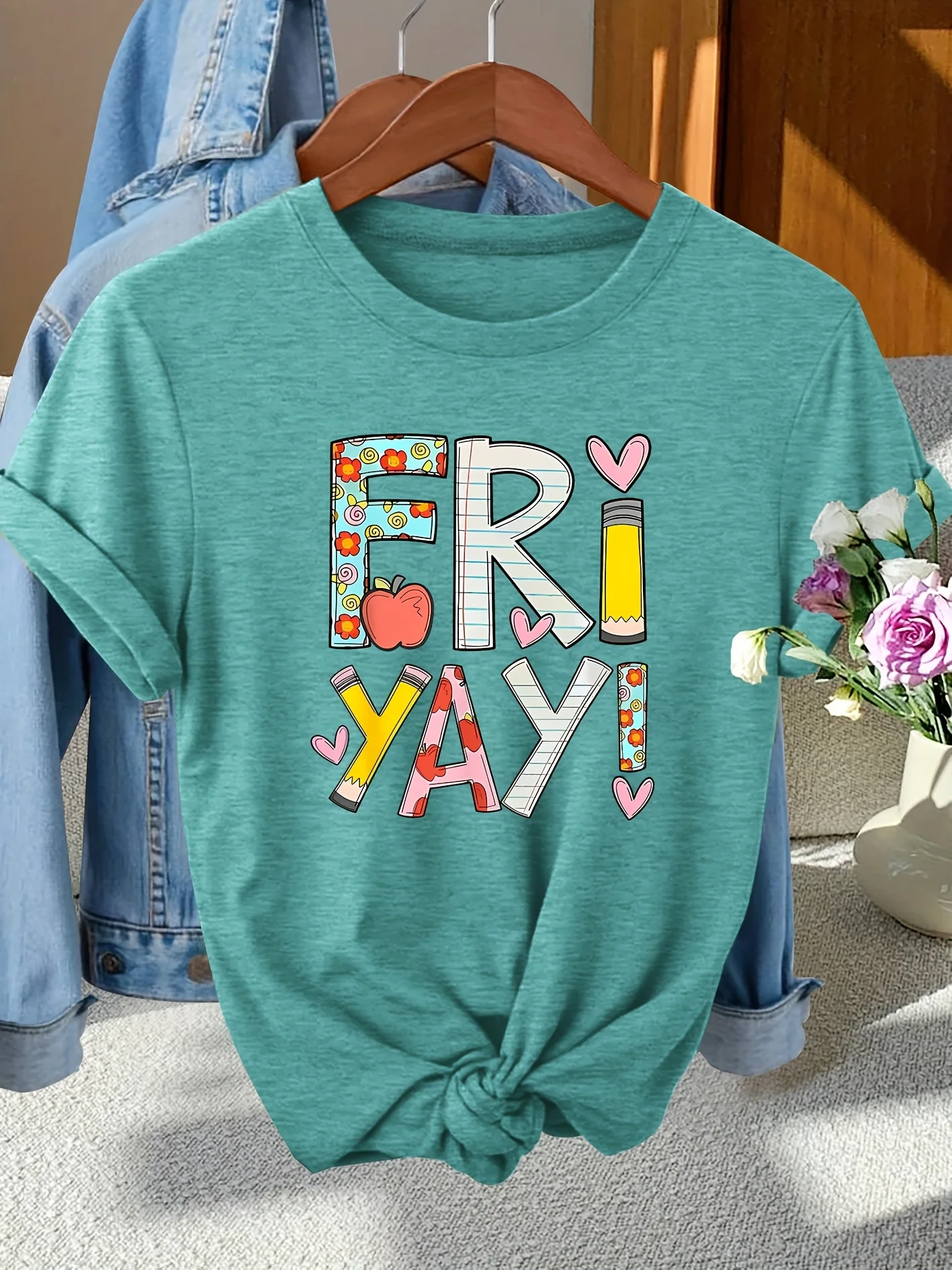 Friyay Teacher Women's Tee - Cute School Graphic Purple Top