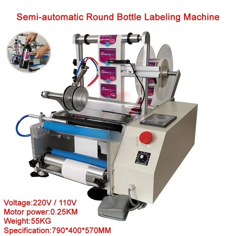 Pneumatic Semi-Automatic round Bottle Labeling Machine with Touch Screen Controller for Self-Adhesive 220V/110V Voltage Options