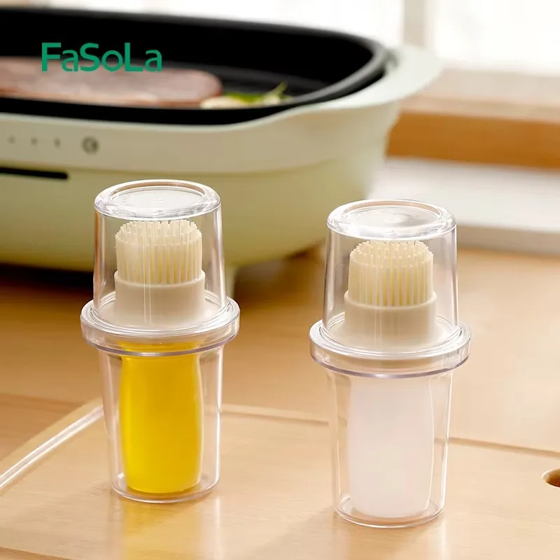 FaSoLa Silicone Oil Bottle Brush with Lid BBQ Oil Cruet Spice Organizer Ketchup Sauce Jars Kitchen Drip Oil Dispenser Supplies