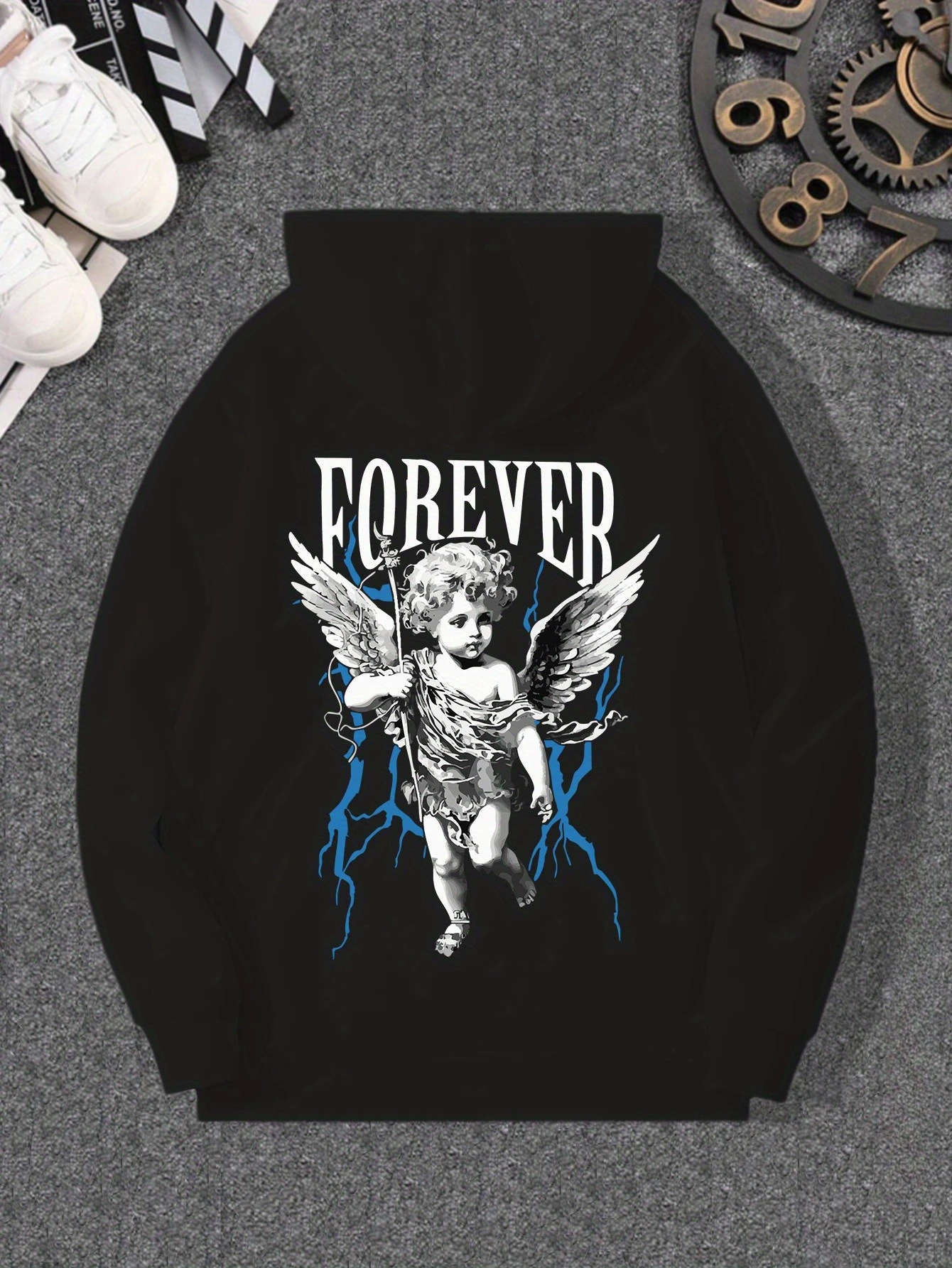 

Angel Lightning Graphic Printing Autumn and Winter Pure Cotton Hoodie for Men and Women Casual Outdoor Street Sports Training