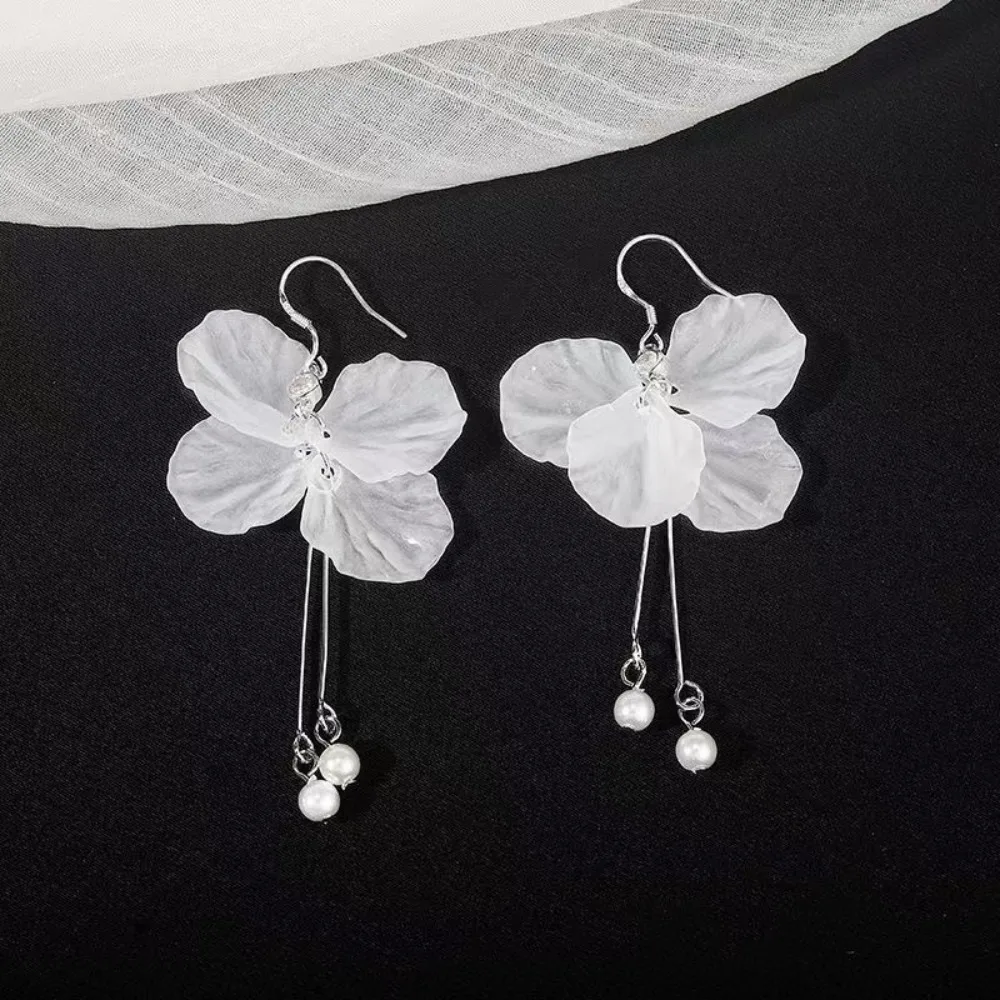 Flower Pearl Earrings Women Long Temperament Silver Plated Tassel Earrings Wedding Accessories Jewelry Серьги Женские Joyero 귀걸이