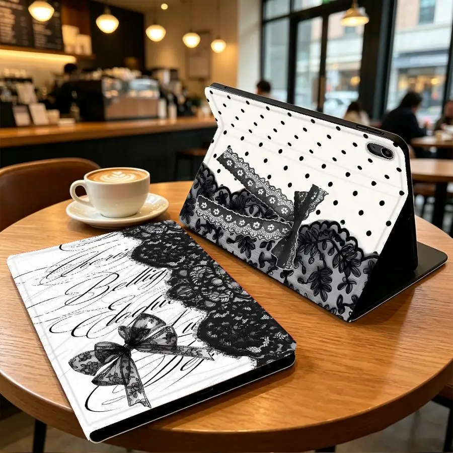Case for Apple iPad Pro11 13 10th 7/8/9th Air 11 13 M4 M3 M2 A16 2026 with Pencil Slot Air 4/5/6th Lace Bow Polka Dot
