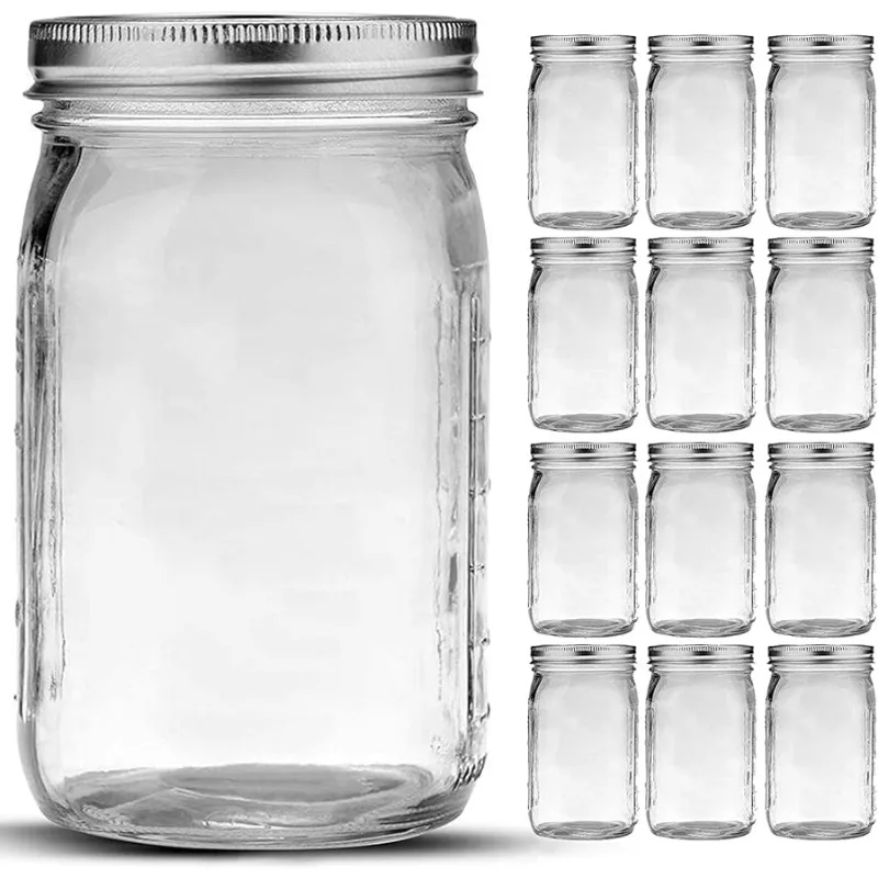 

32 oz, 12 Pack Quart Mason Jars With Wide Mouth Lids, Glass Jars for Canning, Food Storage, Meal Prep, DIY Projects etc.