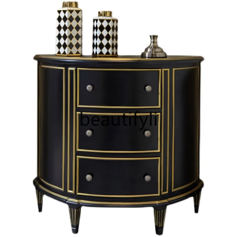 

American light luxury entrance drawer storage cabinet solid wood living room semicircular foyer decorative cabinet