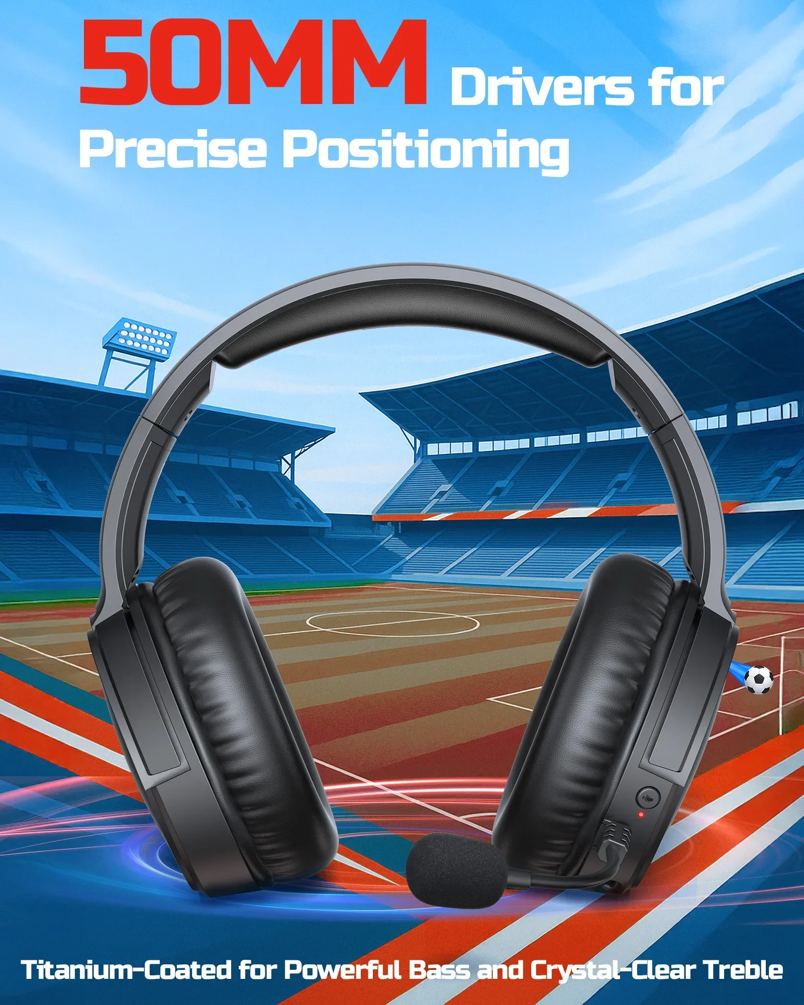 BINNUNE BW02 Cuffie da gioco wireless da 2,4 GHz con microfono ribaltabile per PS5/4 PC Mac Cuffie da gioco Bluetooth per computer portatile