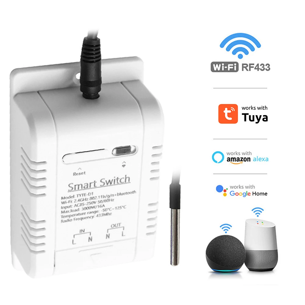 Wifi Ds18b20 Temperature Sensor Real-time Monitor Tuya Smart Rf433 Intelligent Thermostat Temperature Switch Voice Control 16a