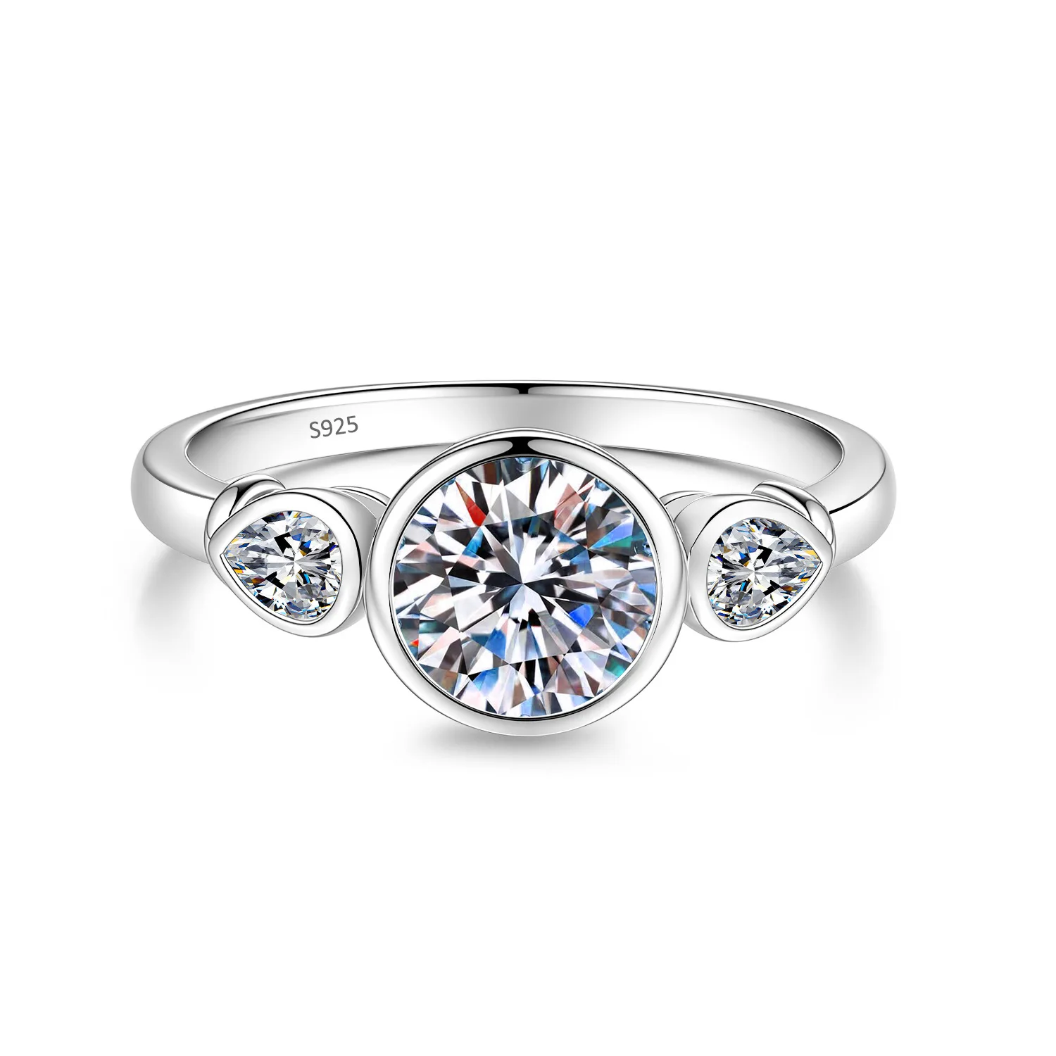 S925 Sterling Silver Three Stones Moissanite Ring For Women D Color Fixed Size Fine Jewelry Gift