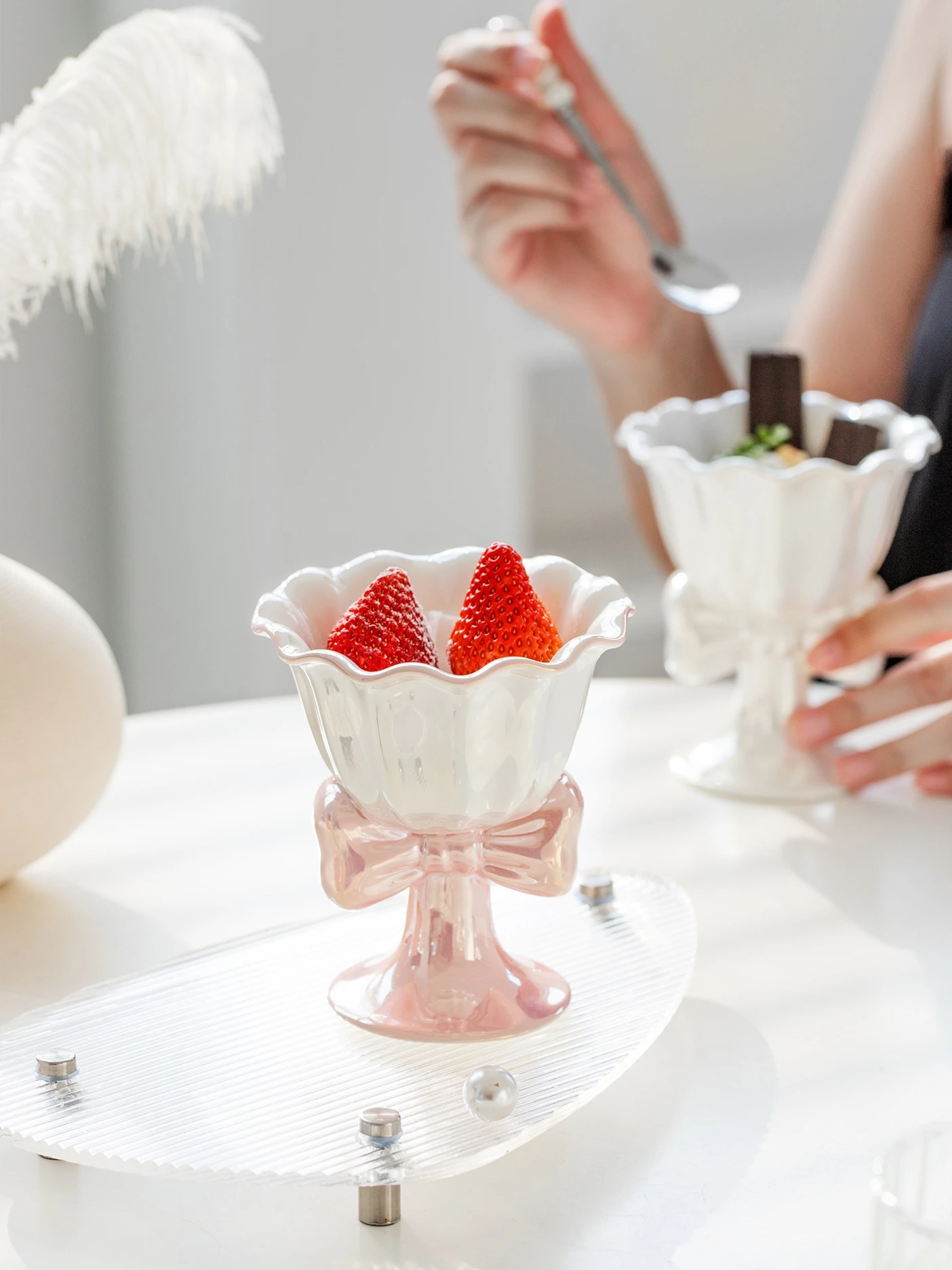 

Japanese style bow ceramic mug ice cream mug dessert cup senior cute girl delicate personality design couple