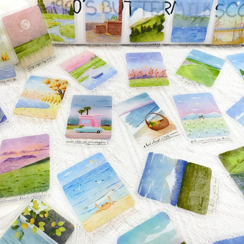 

10/50PCS Colorful Hand Painted Art of Mountains and Seas Graffiti Stickers Creative Cartoon PET Decal Notebook Phone Kid Toys