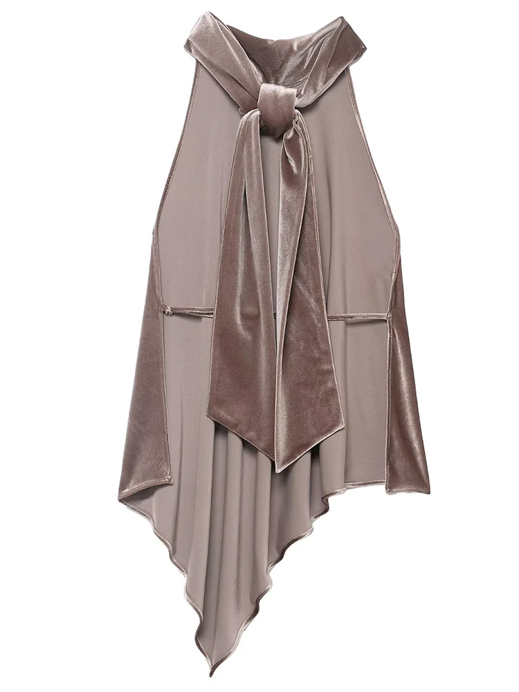 المرأة الرسن الأعلى 2025 المرأة موضة جديدة بلون عارية الذراعين أكمام عدم التماثل هيم الرسن الأعلى المرأة مثير أنيقة الرسن #2