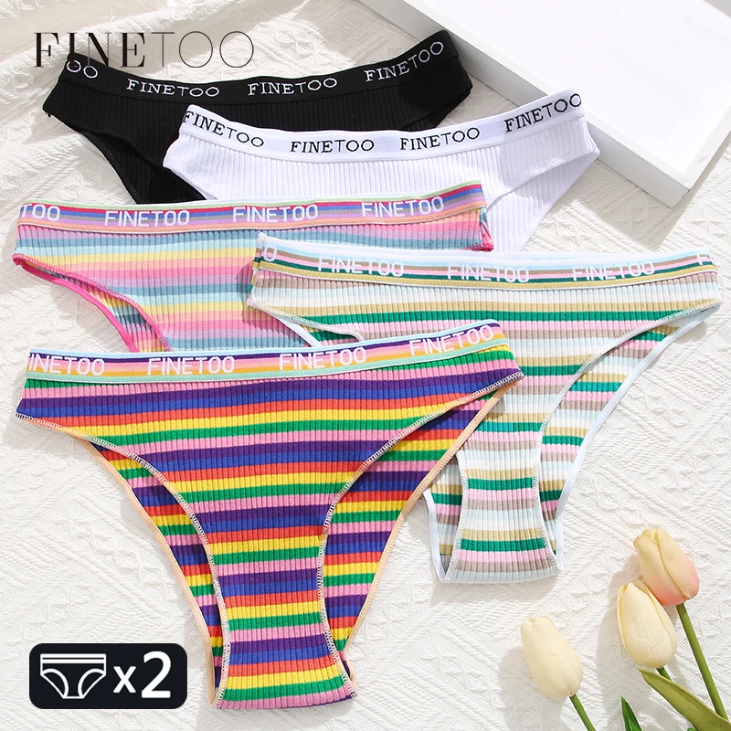 FINETOO Cotton Striped Panties Women Low-Rise Underwear 2Pcs/set Comfortable Briefs Ladies Soft Underpants Female Intimates S-XL