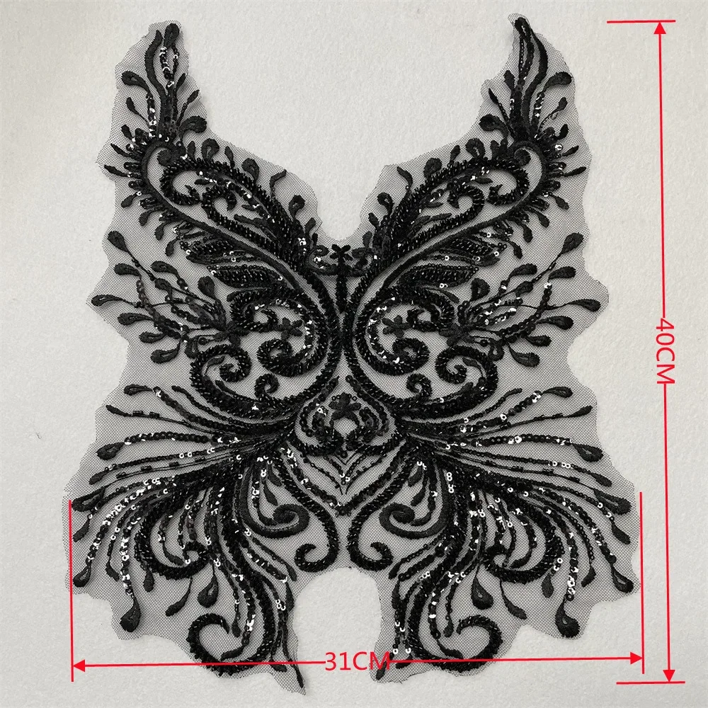 New design white black beaded sequin patches sew on clothing DIY