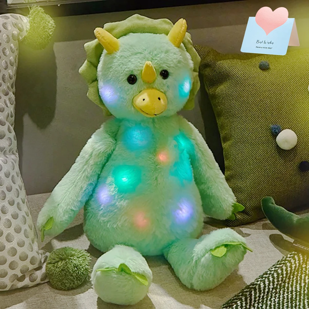 

46cm Stuffed Pillow Dinosaur LED Light Up Plush Toys Glowing Cute Cotton Animal Green Dinosaur Dolls Birthday Gift for Girls