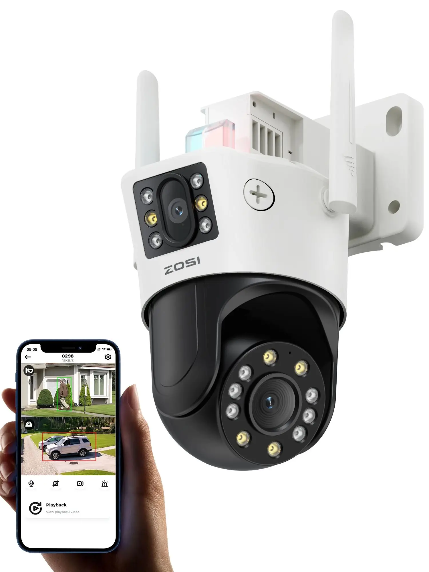 ZOSI C298 8MP / 4MP Dual-Lens Bekabelde WiFi PTZ-beveiligingscamera Buiten Groothoek 8X hybride zoom AI-detectie 360-bewakingscamera - afbeelding 2