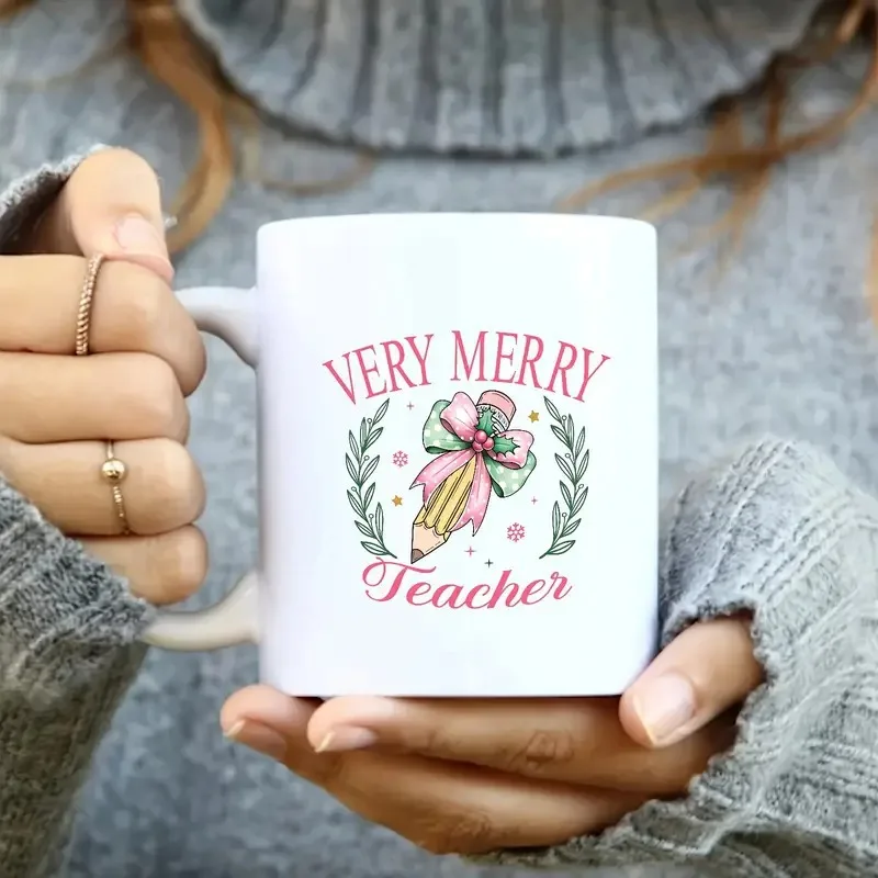 Cross-border Teachers' Day Ceramic Coffee Cup Teacher Coffee Cup with Chalk and Bow Design