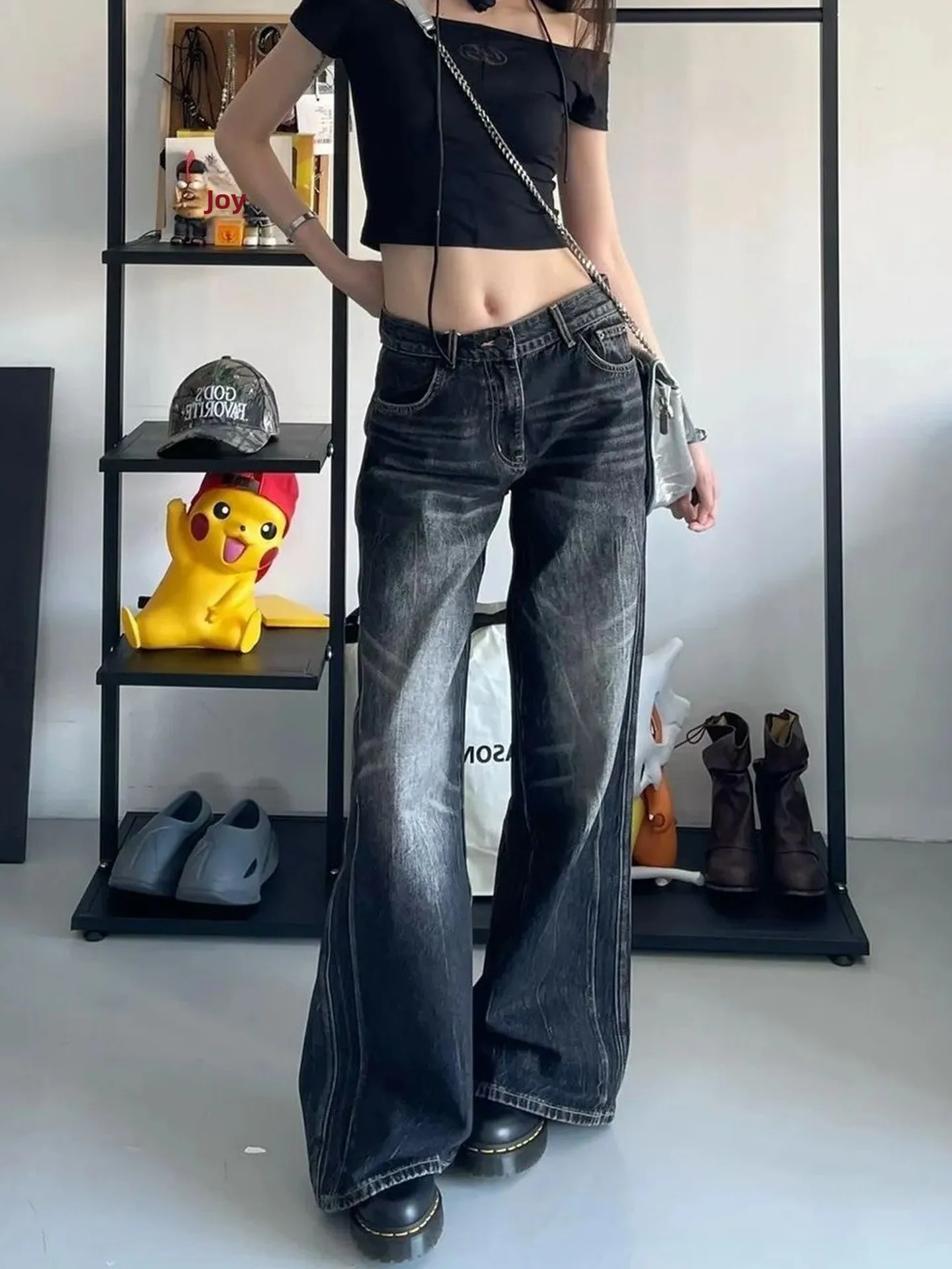 

High Waist Wide Leg Jeans Women's Summer New Style Retro Loose Slimming Straight Cut Denim Pants High Street Washed Effect