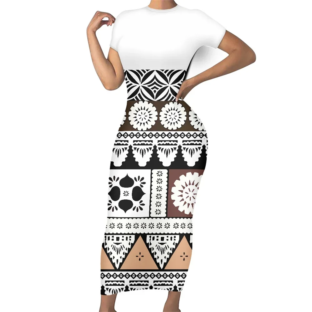 فساتين صيفية من قماش البولينيزية القبلية للنساء 2023 تصميم جزيرة هاواي الباسيفيكية من البوليستر غير رسمي