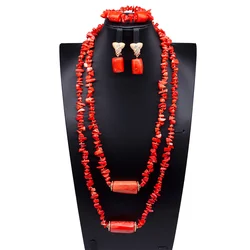 Natural Coral Jewelry Set African Costume Nigeria Coral Beads Necklace Jewelry Set Bridal Jewellery Set Orange ABG076