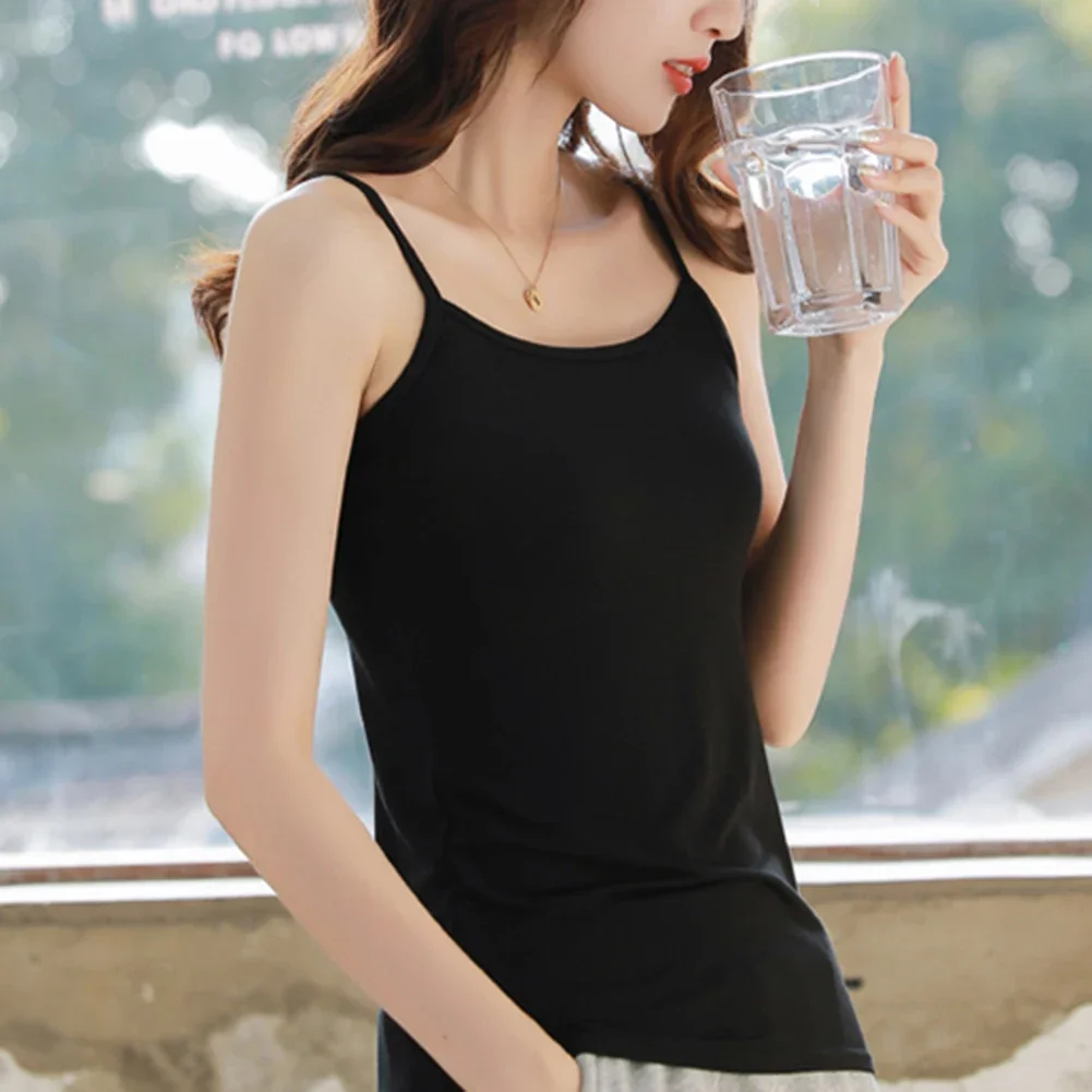 

Casual Spaghetti Strap Sleeveless Summer Top Regular Length Round Neck Design Various Colors Offered For Daily Wear