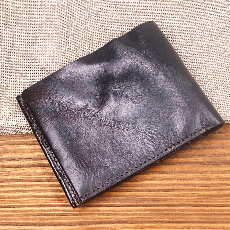 Genuine Leather Wallet For Men Male Original Cowhide Vintage Handmade Short Bifold Slim Rfid Men's Purse Card Holder Top Quality