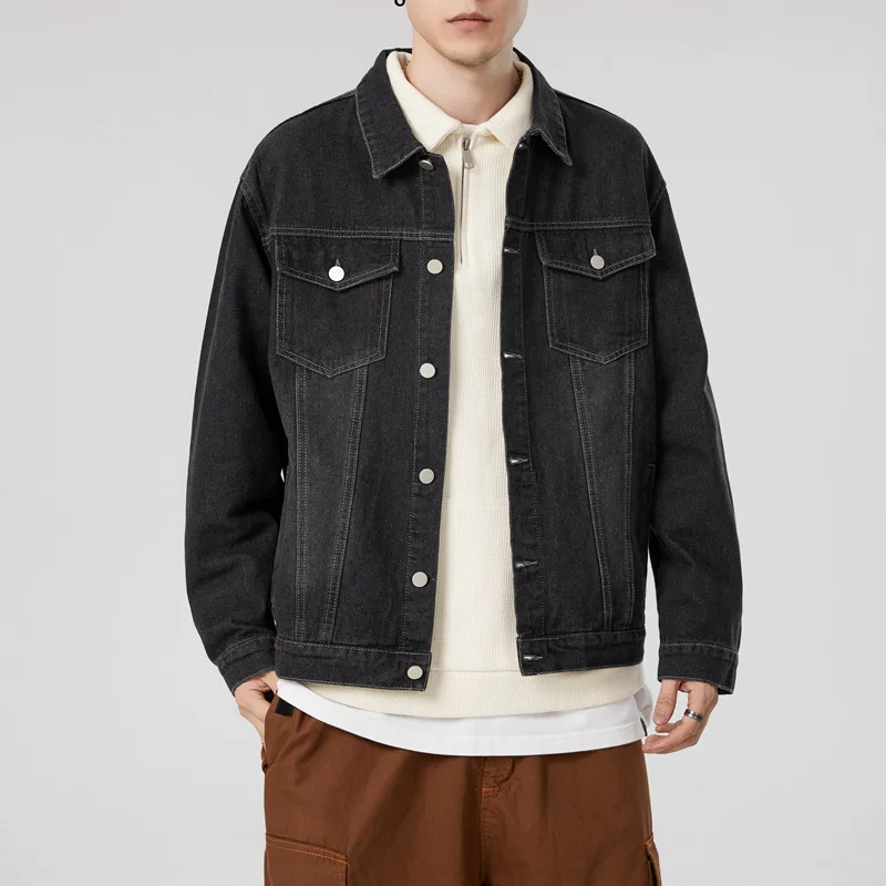 Autumn New Men's Denim Washing Jacket Slim Fit Tooling Versatile Casual Jacket Trendy Men's Clothing
