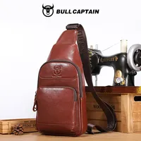 BULLCAPTAIN Men's Genuine Leather Chest Bag Multifunctional 7-inch Mobile Phone Bag Cowhide Casual Retro Shoulder Crossbody Bag