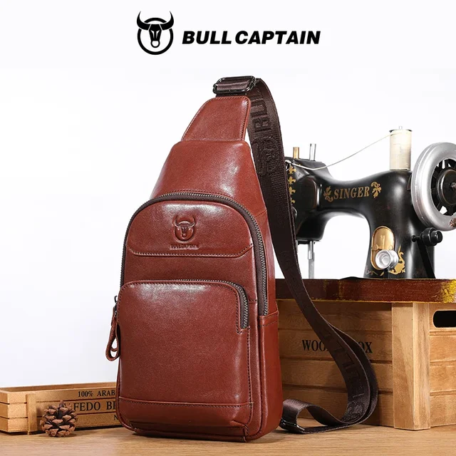 BULLCAPTAIN męska torba na klatkę piersiowa z prawdziwej skóry wielofunkcyjna 7-calowa torba na telefon komórkowy skóra bydlęca Casual Retro torba na ramię typu crossbody