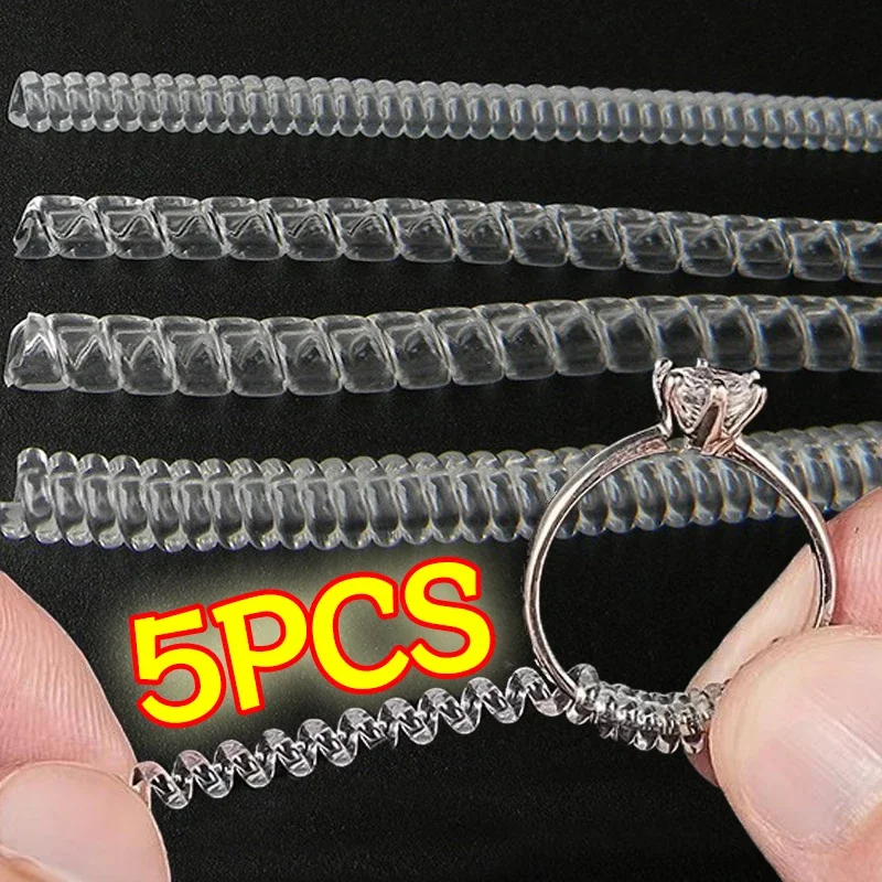 5PCS Einstellbare Unsichtbare Ring Größe Reduzierer Werkzeuge Spirale Frühling Basierend Ringe Transparent Spanner Größenänderung Werkzeuge Schmuck