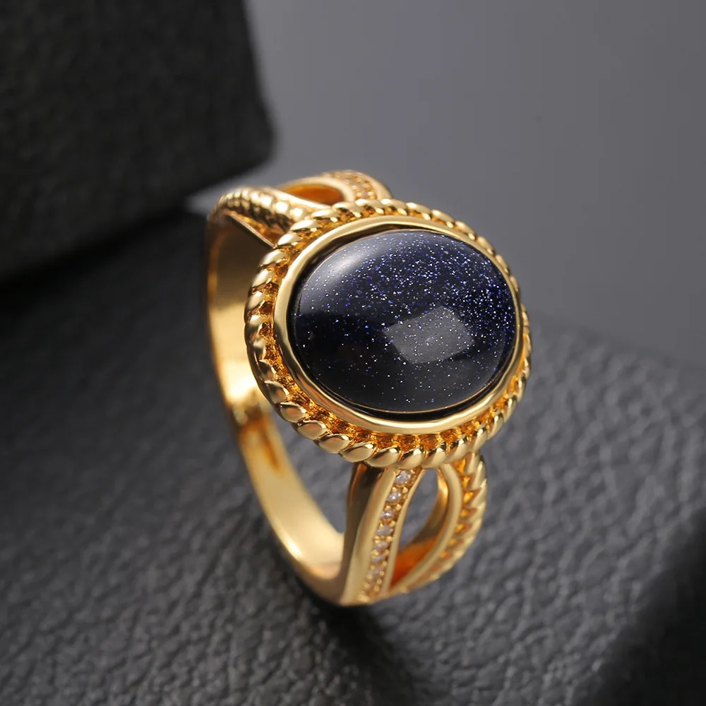 WOSIKATE Stars In The Night Sky Blue Starlight Stone Ring For Women Vintage 18k Gold-plated Starlit Finger Ring Fashion Jewelry