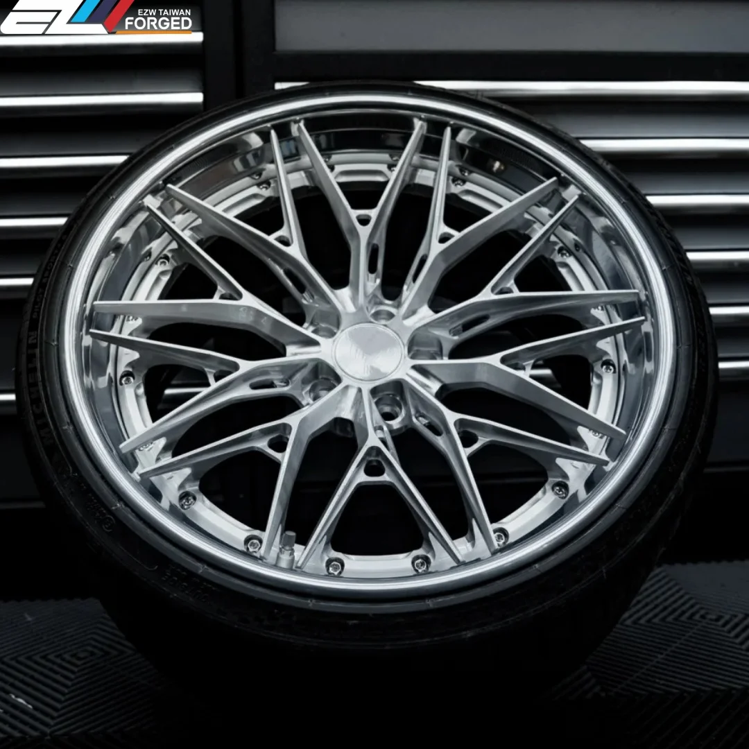 EZW Custom 2 Piece Design Forged Alloy Deep Concave Wheels Brushed Finish Customized Finish Passenger Car Wheels