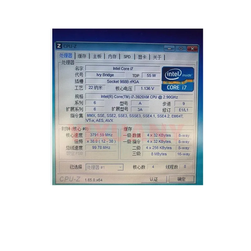 Original Intel CPU I7-3920xM SR0T2 I7 3920XM SROT2 2.9G-3.8G/8M 100 test OK