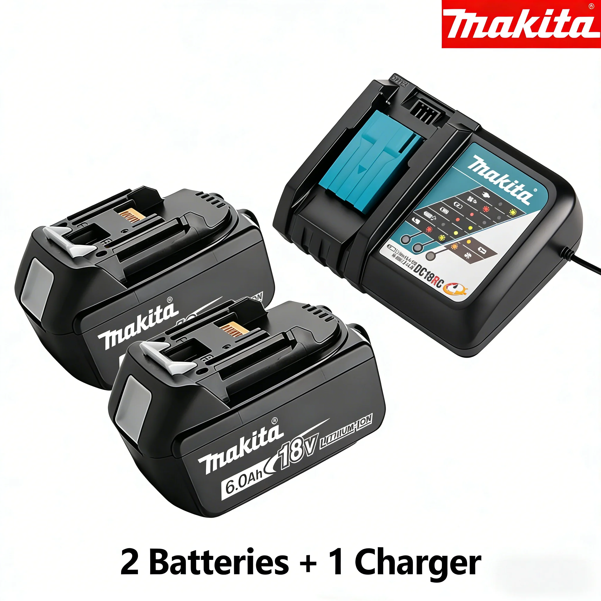 Originele Makita 18V 6.0Ah Li-ion batterij + DC18RC snelladerkit, compatibel met 180+ LXT elektrische gereedschappen, gratis verzending