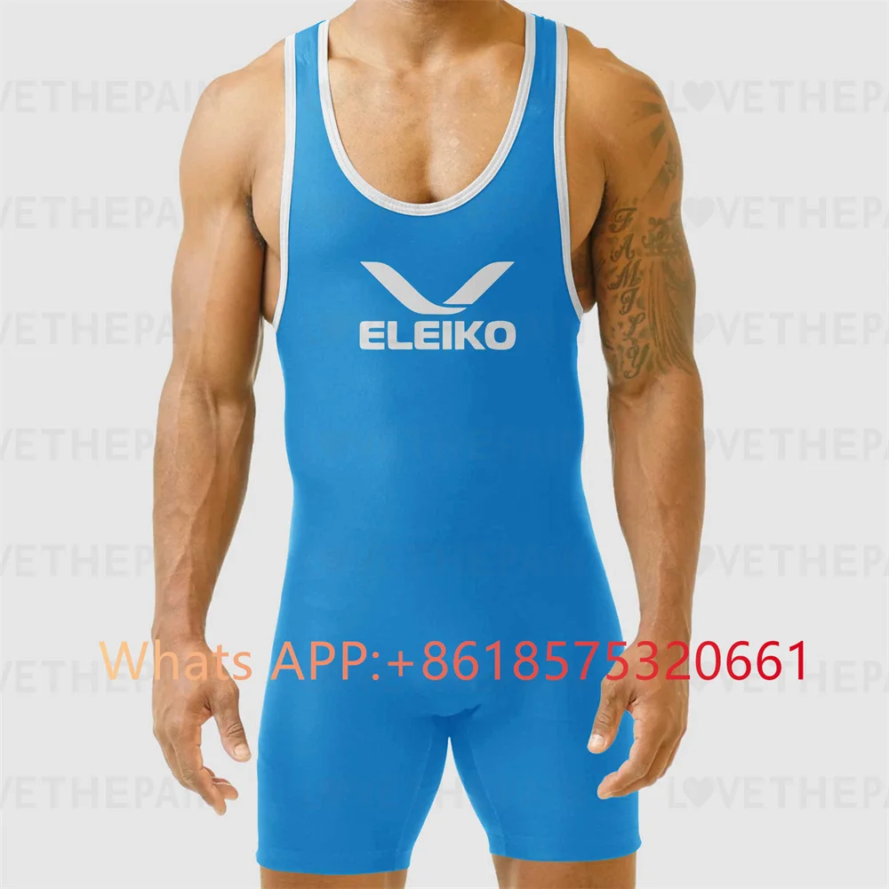 ELEIKO Mens Wrestling Singlet Suit Iron New GYM Bodysuit Sleeveless Triathlon Weightlifting Leotard PowerLifting Fitness Wear