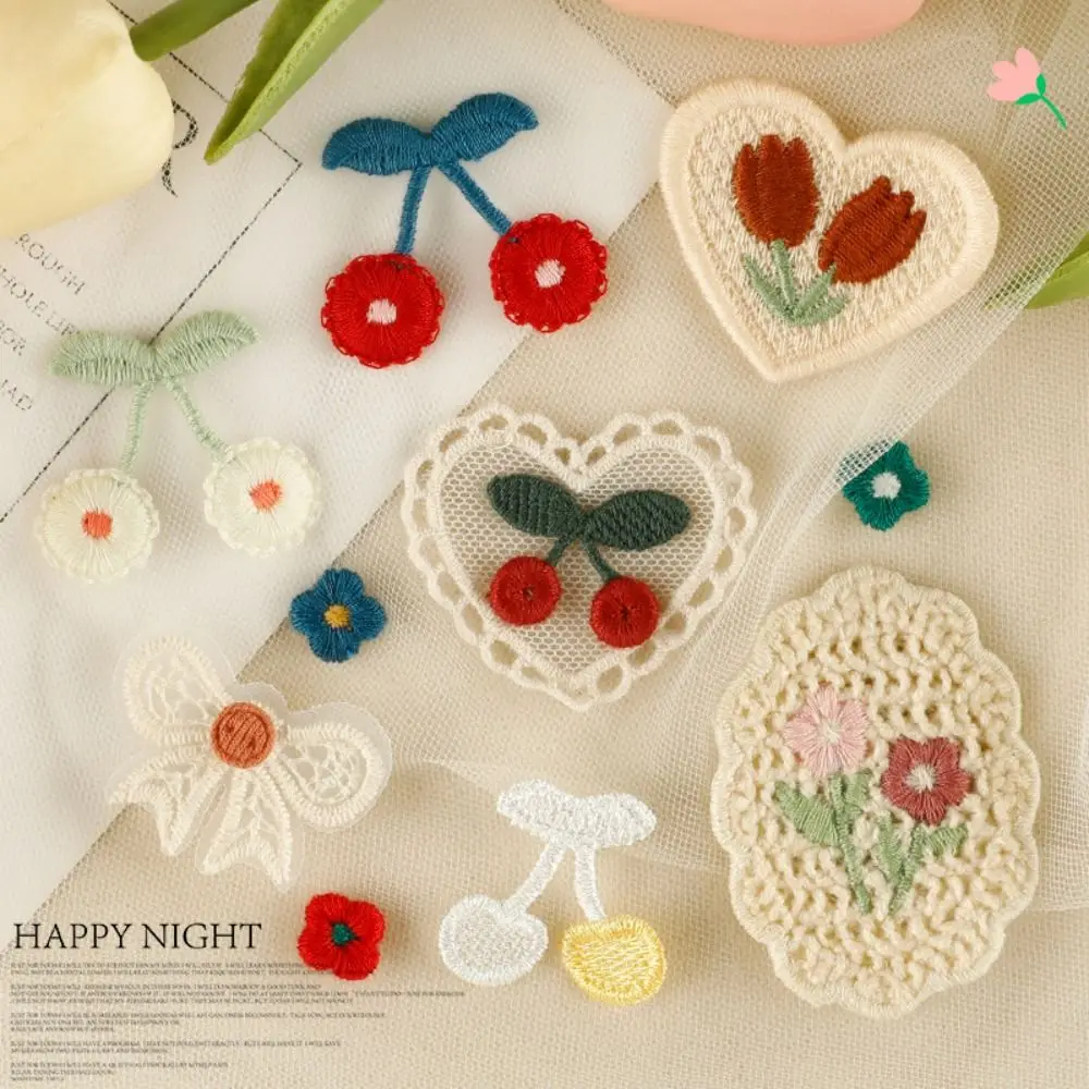 Fashion Sew-on Embroidery Patch Cherry Flower Clothing Badge Accessories Embroidered Fabric Patch Multifunction Clothing Patches