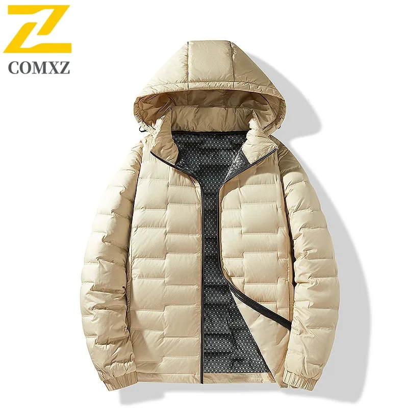 COMXZ Lightweight Down Jacket Couple White Duck Down Camping Padded Jacket Fashion Versatile Casual Thin Windproof Padded Coat