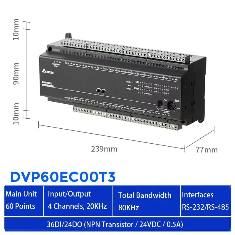 New DVP60EC00T3 60 I O Points NPN Transistor PLC Programmable Logic Automation Spare Parts