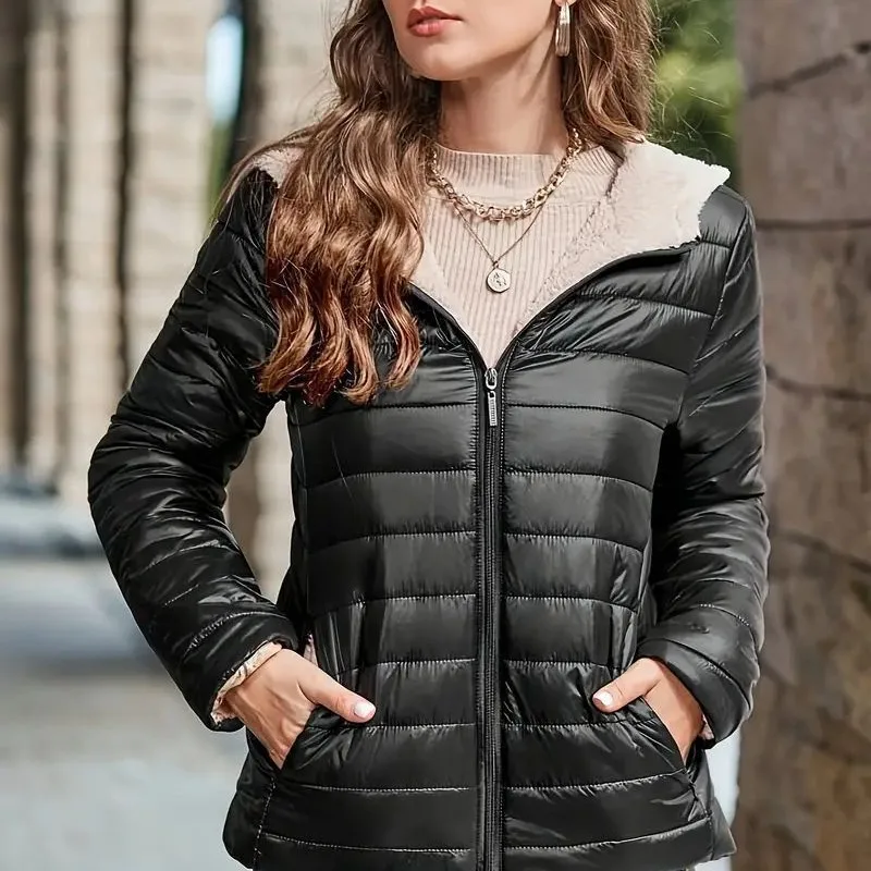 2025 خريف شتاء جديد أزياء قصيرة المرأة عارضة هوديي معطف دافئ المخملية الإناث تقليد لامب المخملية سترة #5