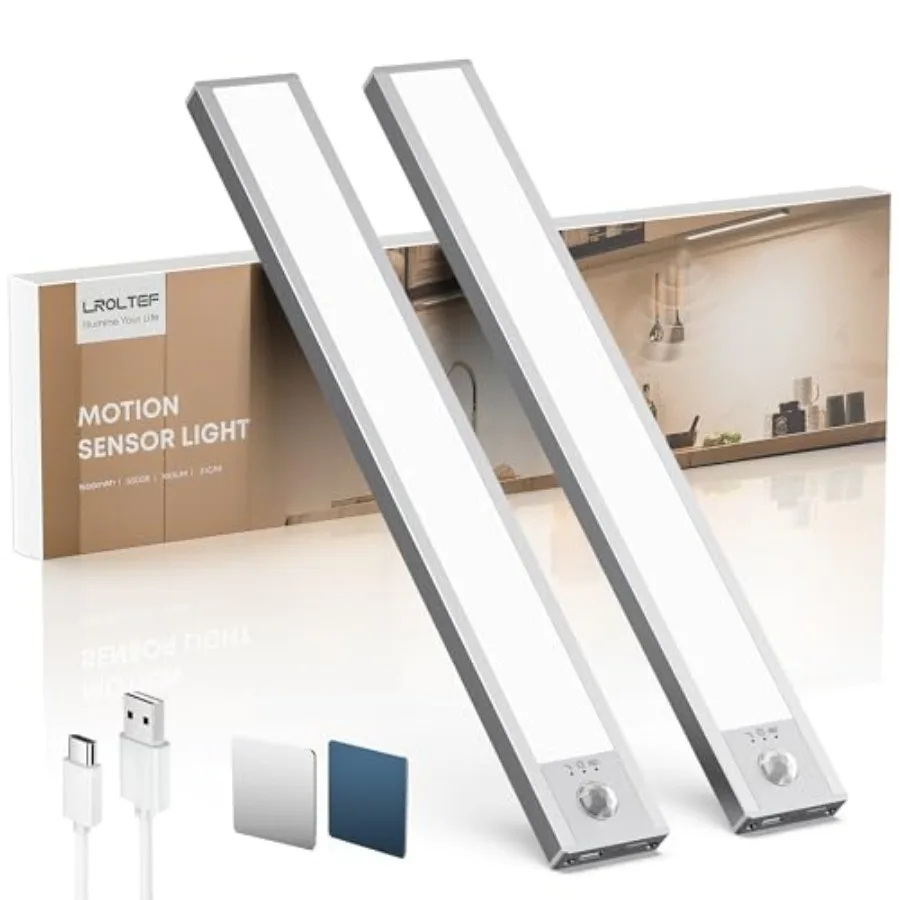 Under Cabinet Lighting Wireless, 2 Pack 1500mAh Dimmable Motion Sensor Light Indoor, Rechargeable LED Under Counter Lights for