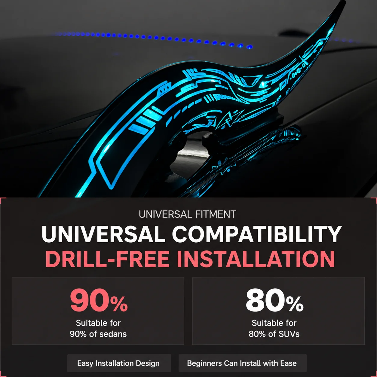 1Pair 32 LED Light Modes Dragon Horn Car Roof Fins, Touch Dimmable Waterproof Auto Decoration, 1500mAh Type-C Rechargeable Unive