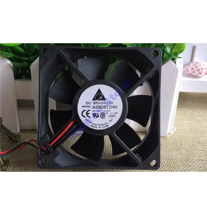 Delta ASB0812HH 8025 12V 0.30A 8cm 2-wire chassis cooling fan 3250rpm 38.86CFM 37.2Pa air blower