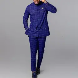 Caftán con estampado a rayas para hombre, conjunto de 2 piezas, chaqueta y pantalones, traje de boda étnico africano