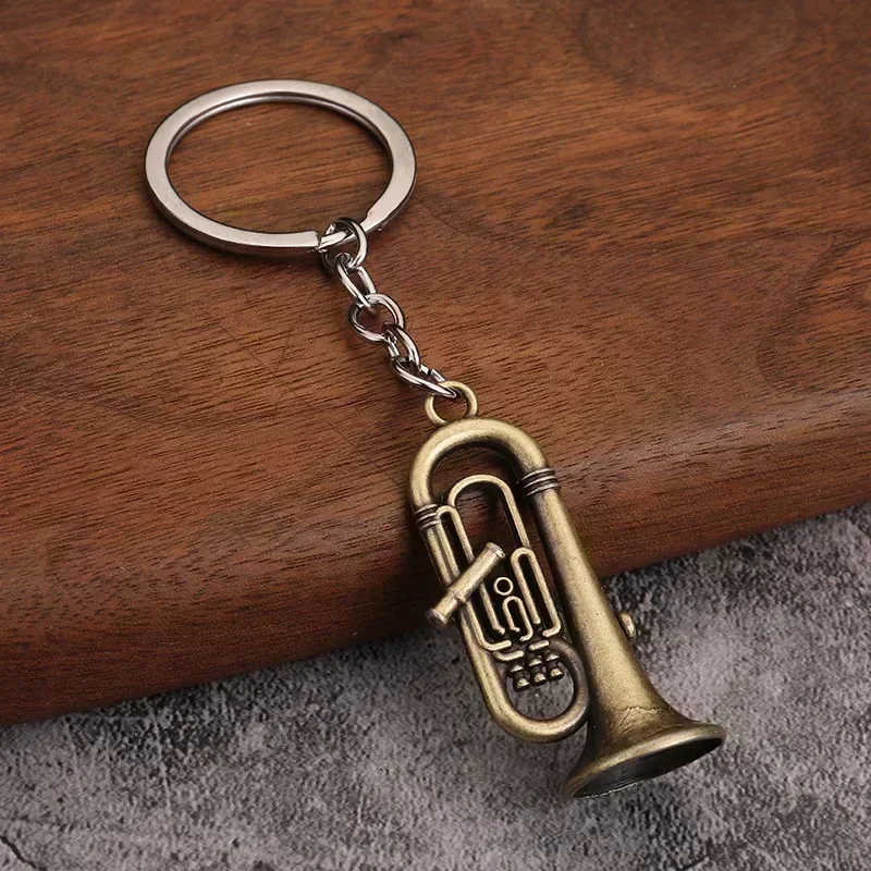 Mini Large Musical Instrument Keychain Miniature Toys Mini Metal Key Ring Pendant Music Gift